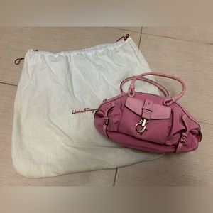 Salvatore Ferragamo pink mini purse bag 8” with pink leather trimmings